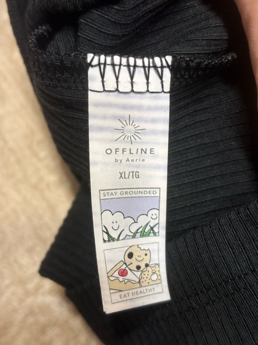 NWT Offline by Aerie Thumbs Up Cropped Ribbed Tank Black XL Built-In Shelf Bra - Picture 12 of 12